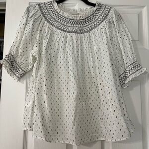 Loft White Smocked Peasant Top
